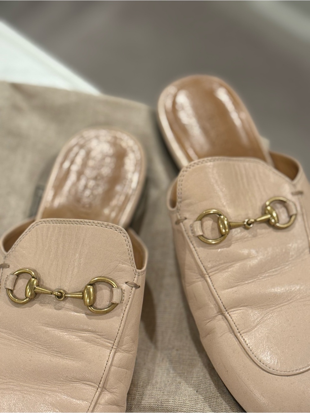 Gucci Peach Leather Backless Horsebit Loafers - Picture 2 of 9